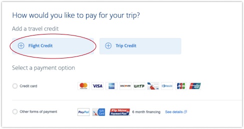 Add flight credit button