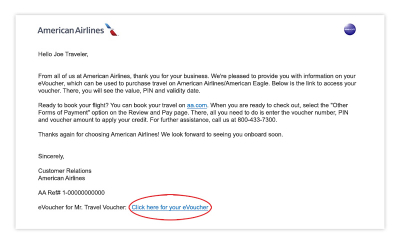 american airlines travel credit voucher